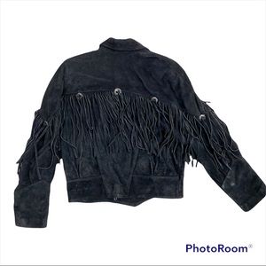 Vintage YearBook Leather Suede Tassel Western Jacket Boho Cowboy Biker medium